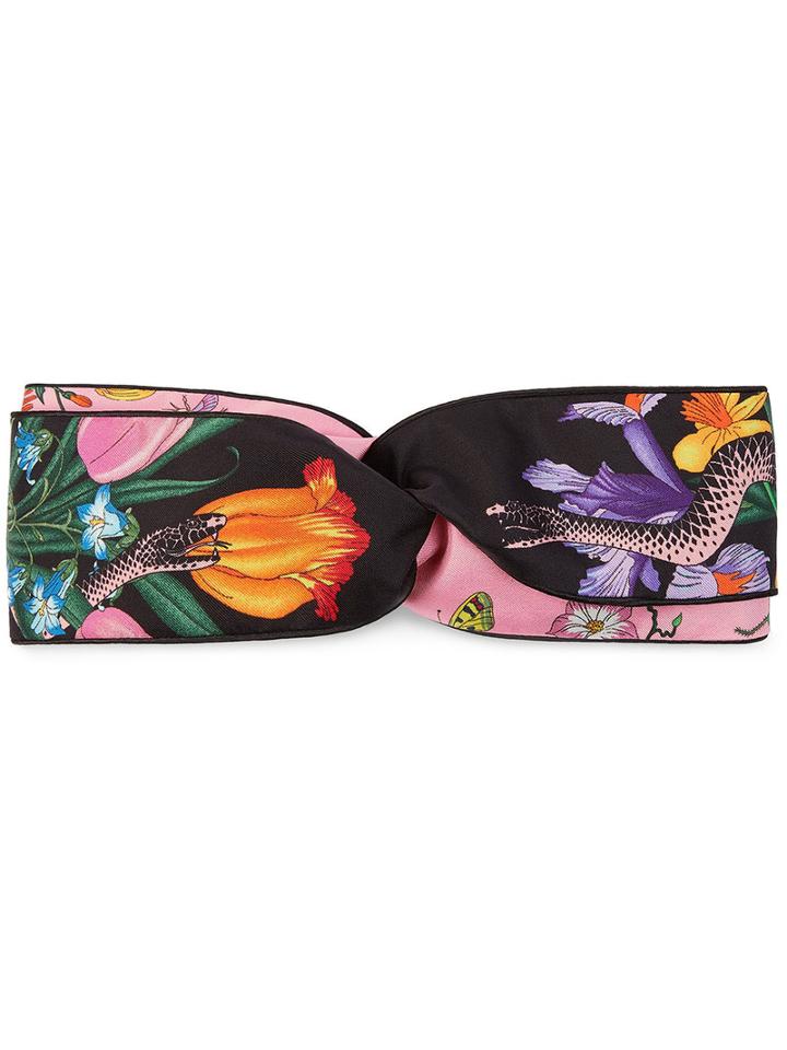 Gucci - Flora Snake Print Headband - Women - Silk/cotton/polyester/viscose - One Size, Black, Silk/cotton/polyester/viscose