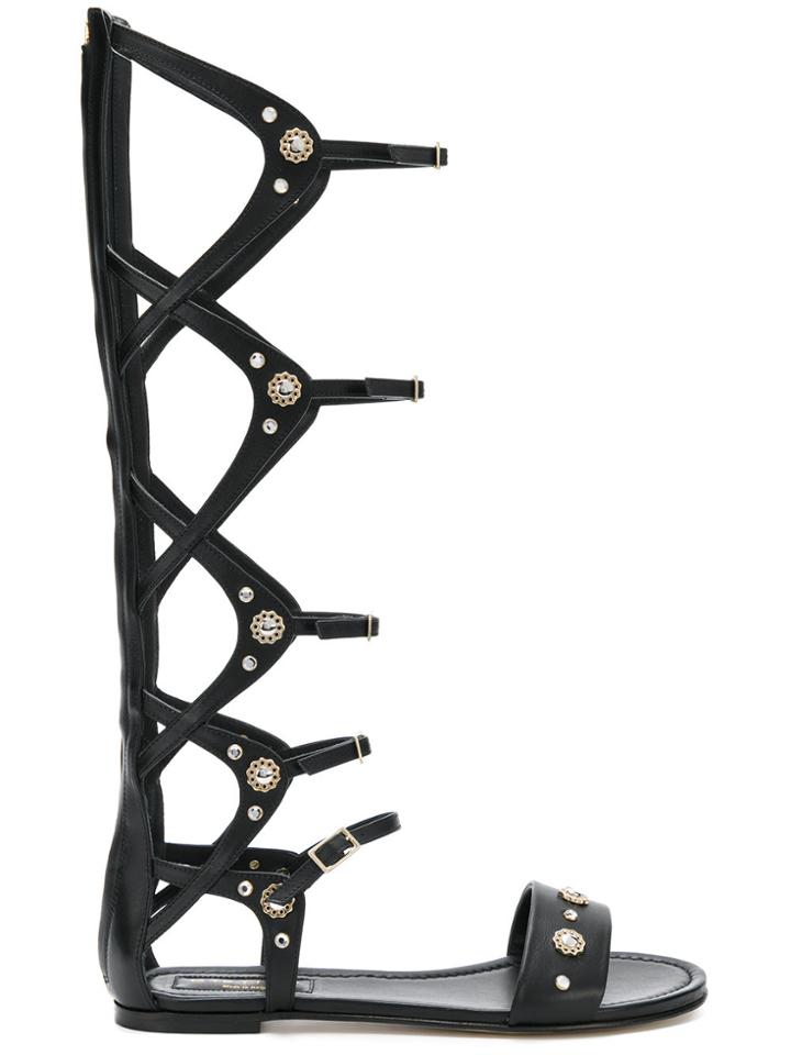 Grey Mer Embellished Gladiator Sandals - Black