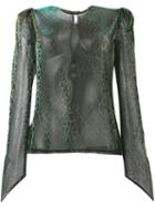 Natasha Zinko Gold-tone Detailing Sheer Blouse, Women's, Size: 36, Green, Nylon/polyamide