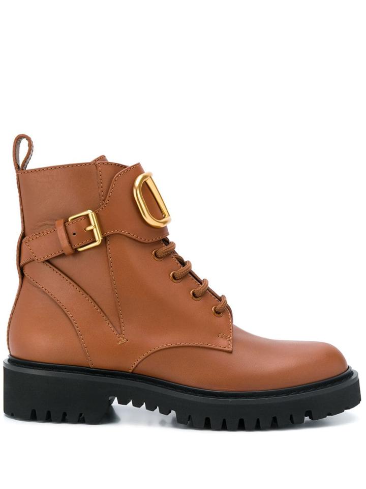 Valentino Valentino Garavani Go Logo Leather Boots - Brown