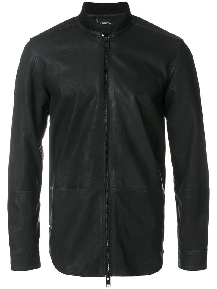 Diesel Leather Zip Fastened Jacket - Black