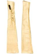 Alessandra Rich Button Detail Silk Gloves - Gold