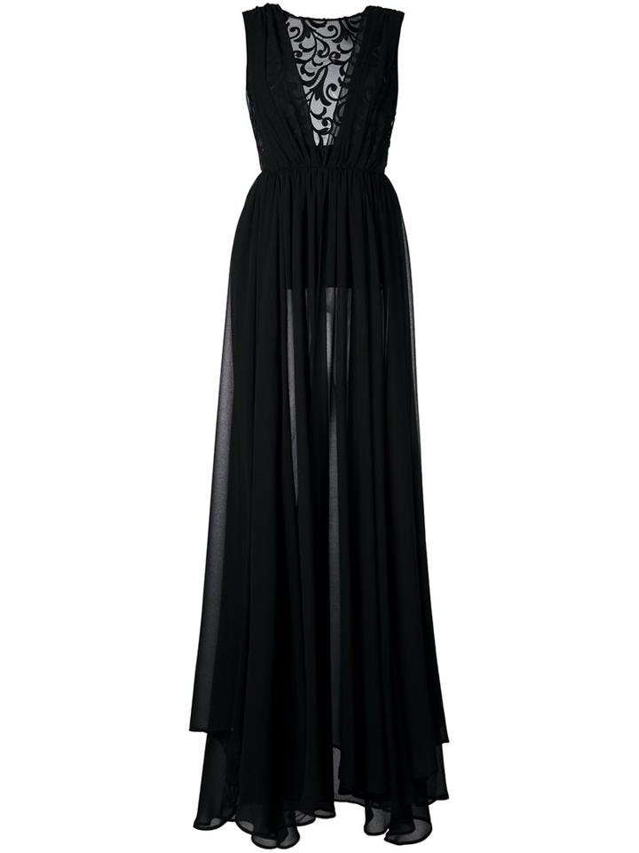 Christian Pellizzari Lace Panel Slit Dress, Women's, Size: 42, Black, Polyester/spandex/elastane/viscose