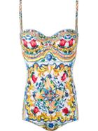 Dolce & Gabbana Majolica Print Swimsuit, Women's, Size: 1, White, Polyamide/spandex/elastane/polyester/polyurethane