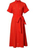 Lisa Marie Fernandez Eyelet Belted Shirt Dress, Women's, Size: 3, Red, Cotton