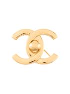 Chanel Pre-owned Logos Turnlock Motif Brooch - Gold