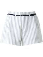 Guild Prime - Pinstriped High Waist Pleated Shorts - Women - Polyester/rayon - 36, White, Polyester/rayon