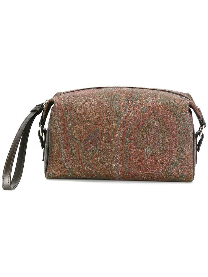 Etro Tonal Print Zipped Clutch, Men's, Brown