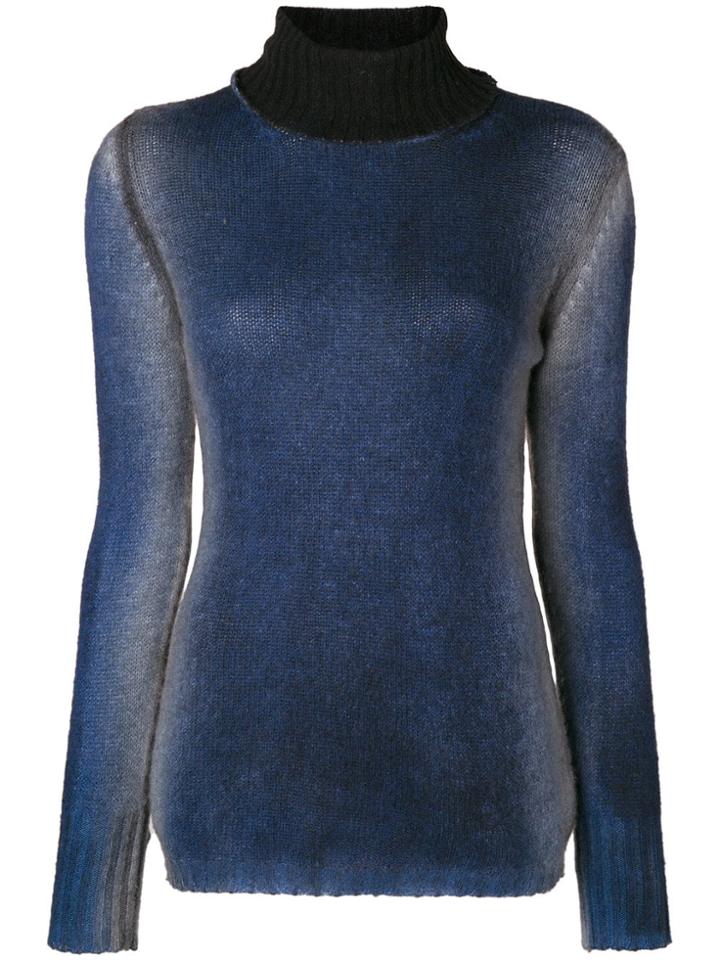 Avant Toi Contrast Polo Neck Jumper - Blue