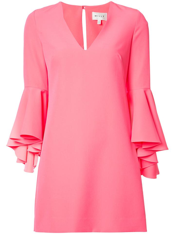 Milly Ruffled Sleeves Dress, Women's, Size: 6, Pink/purple, Polyester/spandex/elastane