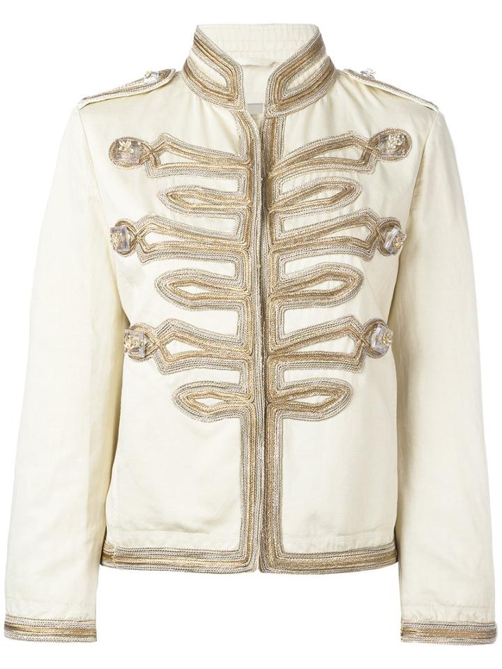 Ermanno Scervino - High Neck Boxy Jacket - Women - Cotton/linen/flax - 40, Nude/neutrals, Cotton/linen/flax