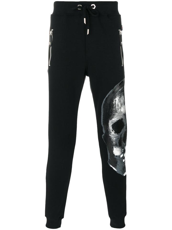 Philipp Plein - Skull Print Track Pants - Men - Cotton - M, Black, Cotton