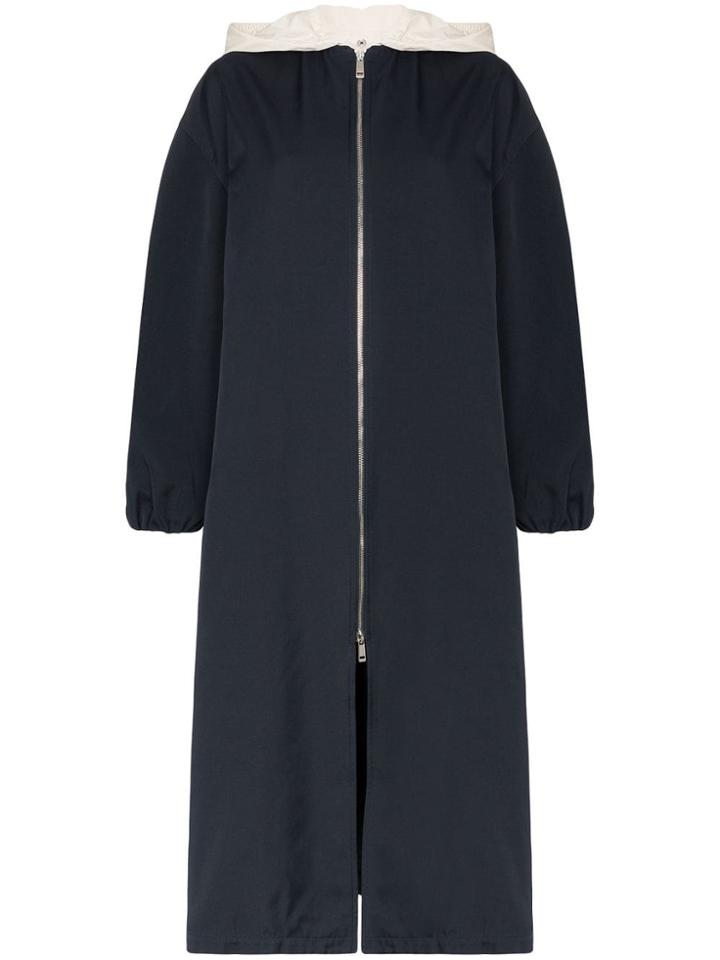 Jil Sander Zip Front Hooded Coat - Blue