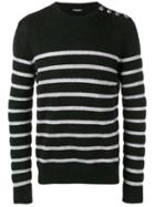 Balmain Shoulder Button Striped Sweater - Black