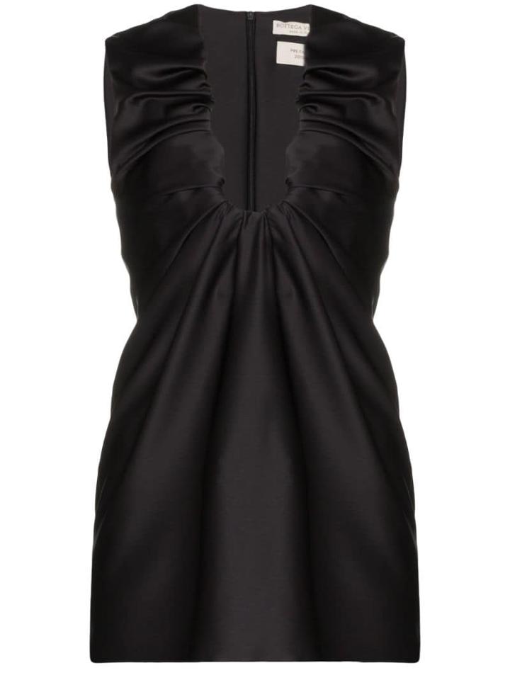 Bottega Veneta Ruched Satin Tank Top - Black