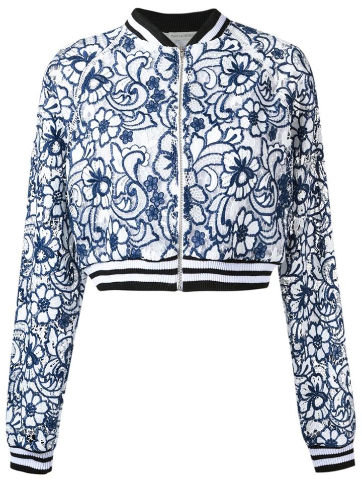 Martha Medeiros Floral Lace Bomber Jacket - Blue
