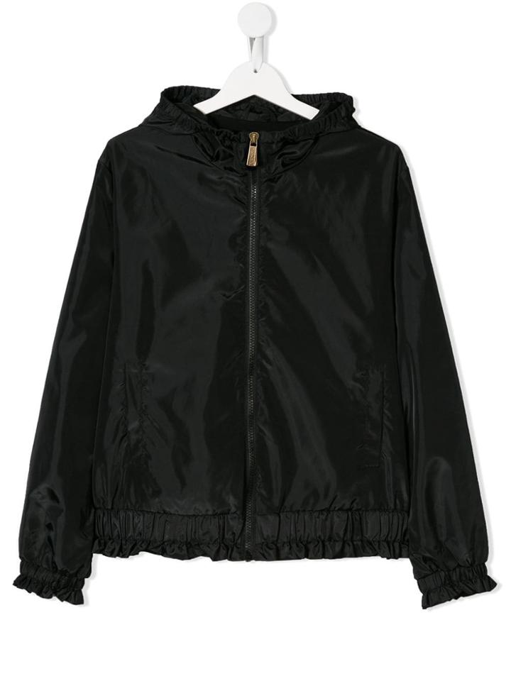 Moschino Kids Teen Hooded Logo Bomber Jacket - Black
