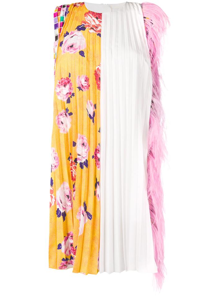 Msgm Crimped Feather Trim Dress - Multicolour