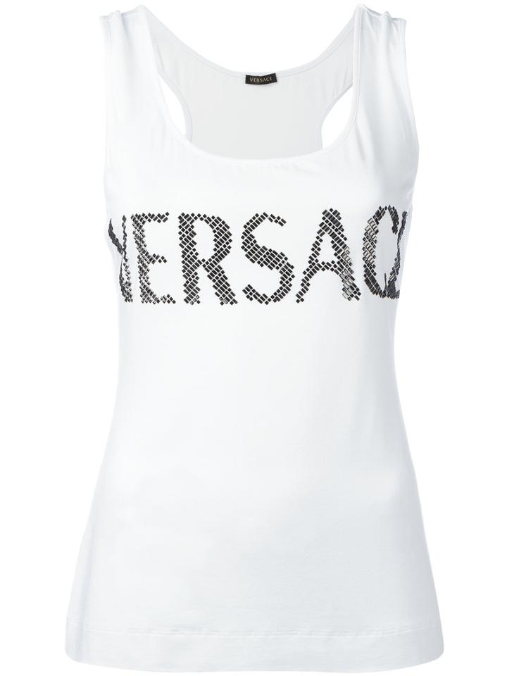 Versace - Embellished Logo Tank Top - Women - Spandex/elastane/viscose - 36, Women's, White, Spandex/elastane/viscose