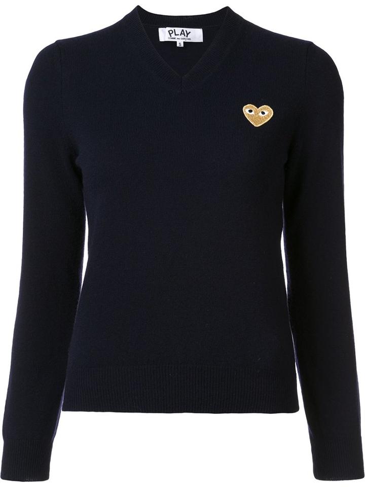 Comme Des Garçons Play Heart V-neck Jumper, Women's, Size: Small, Blue, Wool