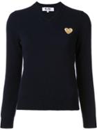 Comme Des Garçons Play Heart V-neck Jumper, Women's, Size: Small, Blue, Wool