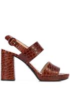 Prada Embossed Leather Sandals - Brown