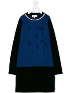 Simonetta Pearl Embellished Neckline Dress - Blue