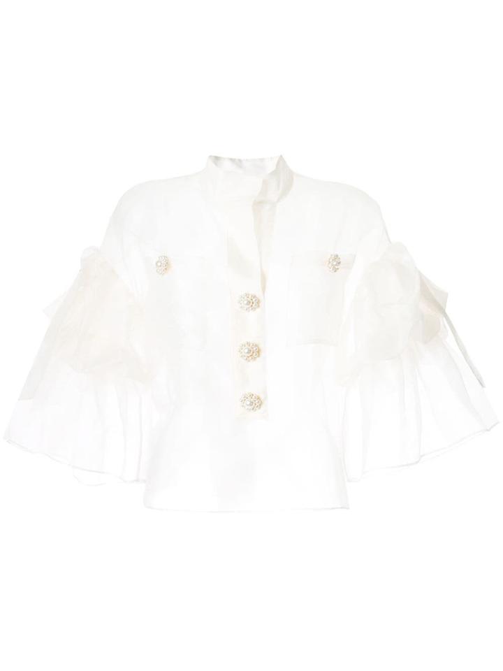 Edward Achour Paris Sheer Embellished Blouse - White