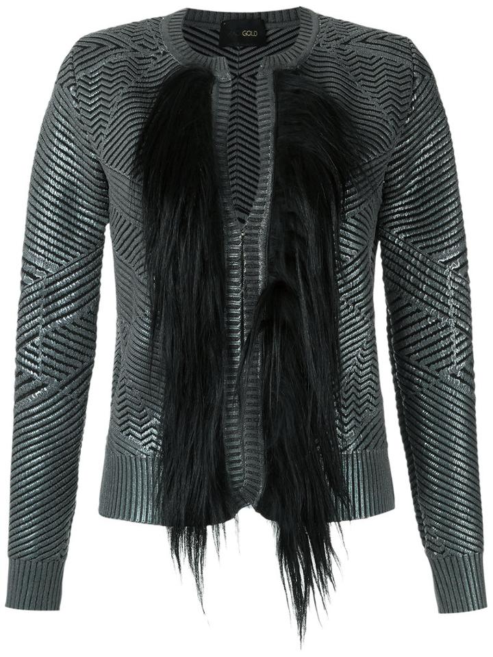 Andrea Bogosian - Fur Detail Knit Cardigan - Women - Spandex/elastane/viscose/calf Hair - M, Grey, Spandex/elastane/viscose/calf Hair