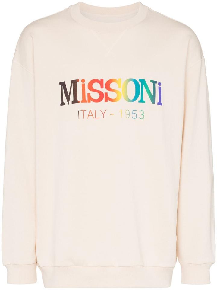 Missoni Logo Print Dropped Shoulder Cotton Sweatshirt - White