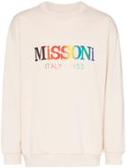 Missoni Logo Print Dropped Shoulder Cotton Sweatshirt - White