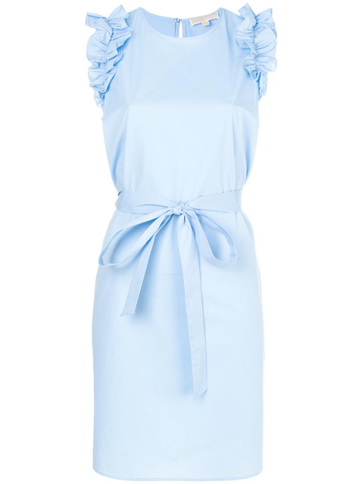 Michael Michael Kors Belted Ruffle-sleeve Dress - Blue