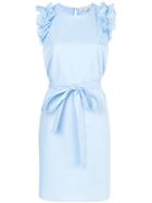 Michael Michael Kors Belted Ruffle-sleeve Dress - Blue