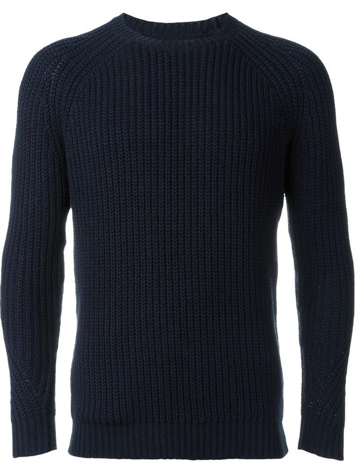 Folk Direction Jumper, Men's, Size: 2, Blue, Cotton/spandex/elastane