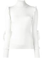 Fendi Frill Trim Jumper, Size: 42, Nude/neutrals, Polyamide/spandex/elastane/cashmere