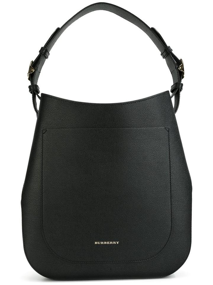 Burberry Logo Plaque Tote, Women's, Black, Calf Leather/cotton/polyamide