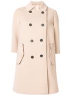 No21 - Cropped Sleeve Double Breasted Coat - Women - Polyester/spandex/elastane/acetate/viscose - 40, Nude/neutrals, Polyester/spandex/elastane/acetate/viscose
