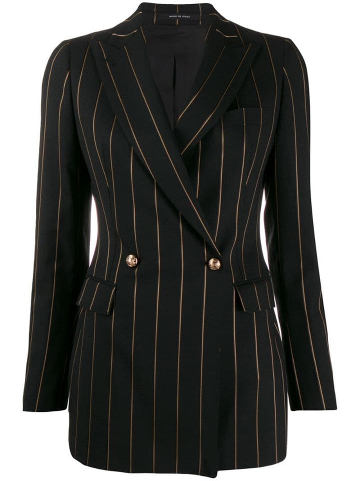 Tagliatore Longline Pinstripe Suit Jacket - Black
