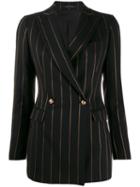 Tagliatore Longline Pinstripe Suit Jacket - Black