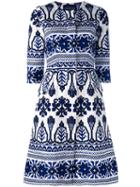 Samantha Sung - Printed Flared Dress - Women - Cotton/spandex/elastane - 4, Women's, Blue, Cotton/spandex/elastane