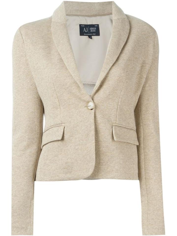 Armani Jeans Knitted Blazer, Women's, Size: 44, Nude/neutrals, Cotton/polyester/spandex/elastane
