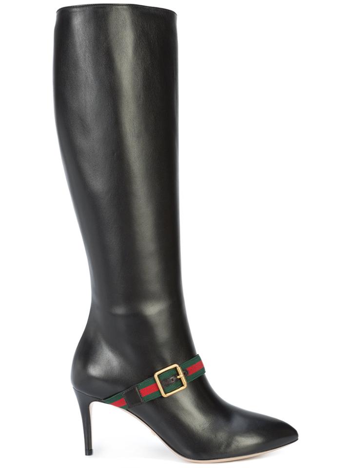Gucci Sylvie Leather Knee Boots - Black