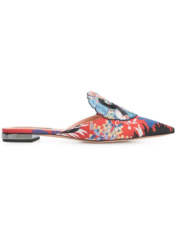Rochas Beaded Mules - Red