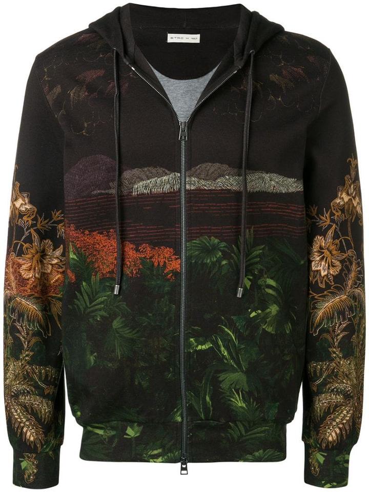Etro Landscape Print Zipped Hoodie - Brown