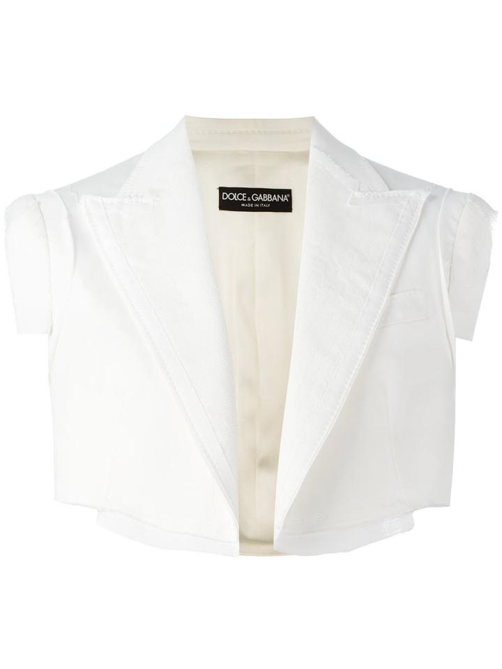 Dolce & Gabbana Cropped Sleeveless Jacket, Women's, Size: 42, White, Cotton/spandex/elastane/viscose/spandex/elastane