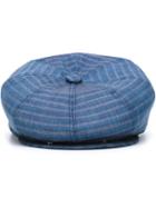 Canali Striped Flat Cap, Men's, Size: 60, Blue, Silk/cotton/linen/flax/wool
