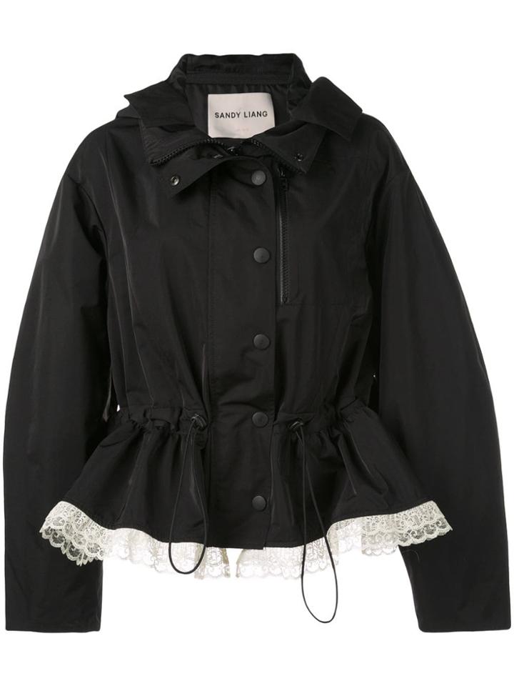 Sandy Liang Drawstring Waist Hooded Jacket - Black