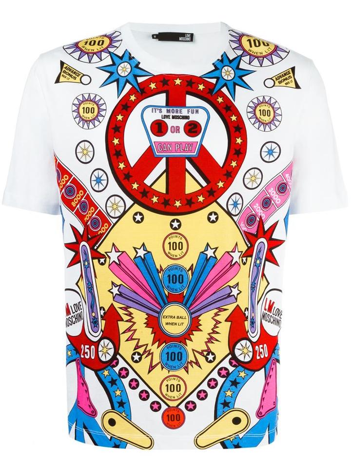 Love Moschino Flipper Print T-shirt, Men's, Size: Xl, White, Cotton