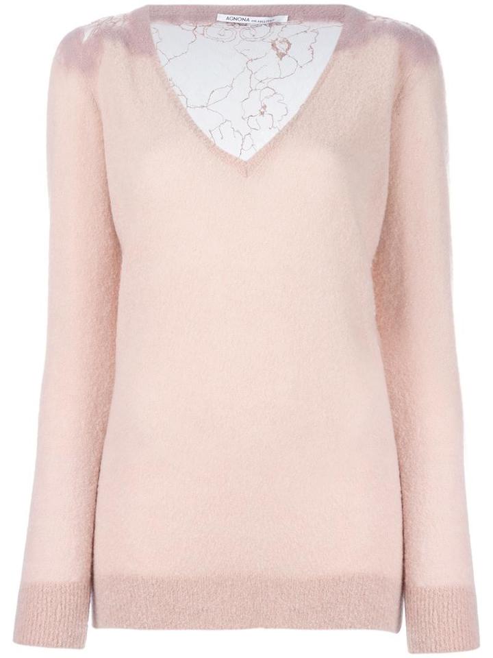 Agnona V-neck Jumper, Women's, Size: 38, Nude/neutrals, Cashmere/polyamide