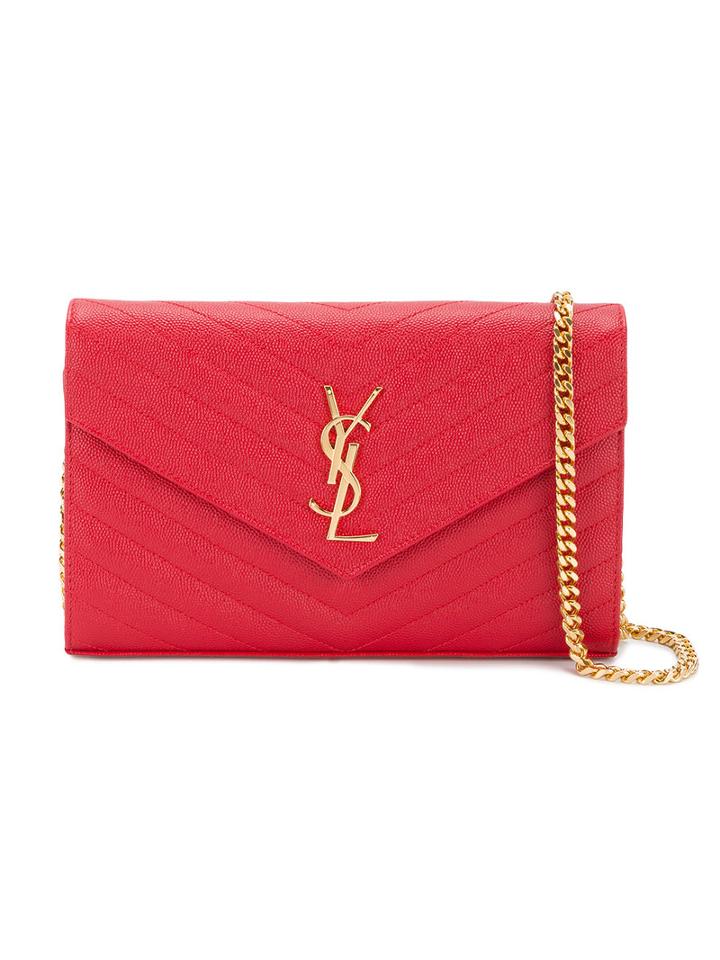 Saint Laurent Small Monogram Quilted Bag, Women's, Red, Leather/metal